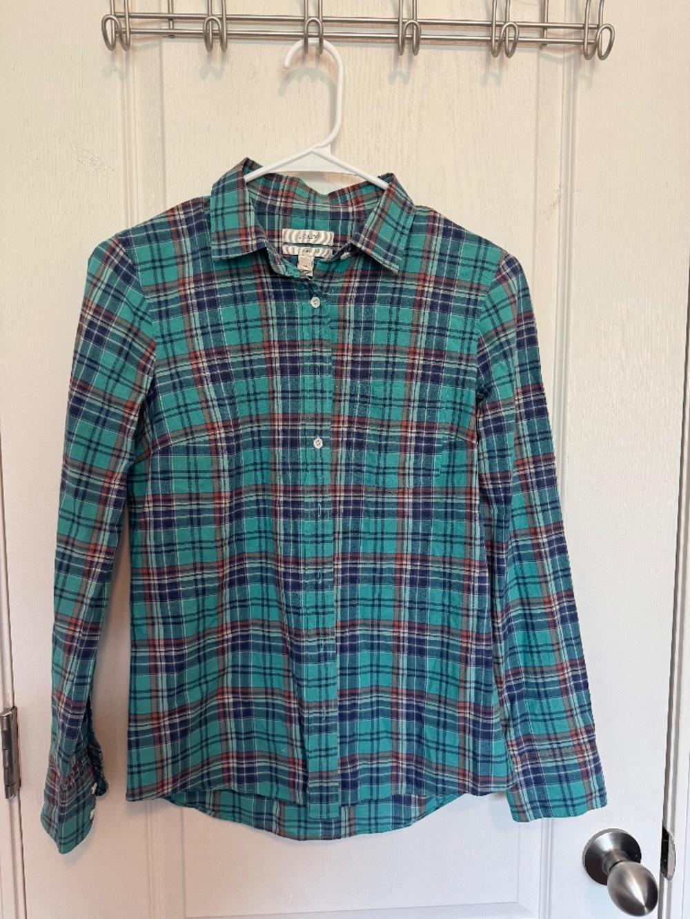J.Crew Factory Boys Teal & Blue Plaid Button Down Shirt Size 12